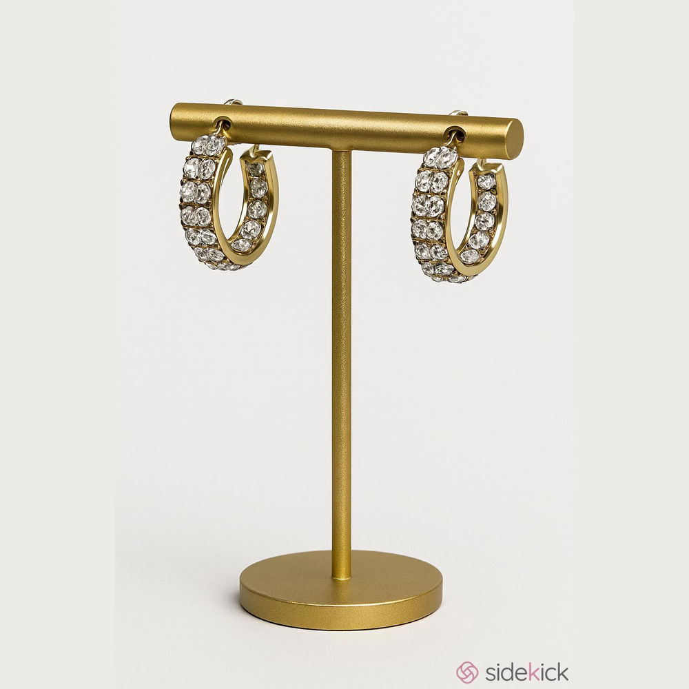 Gold Rhinestone Hoop Earrings Silver Accent